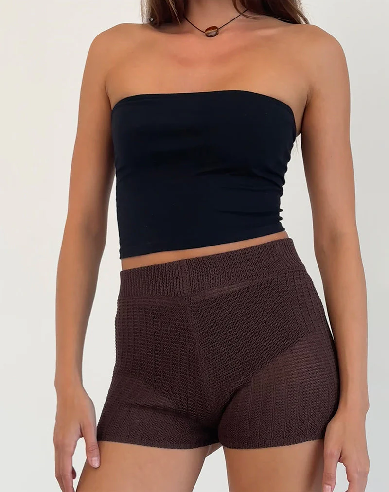 Alina Micro Short in Wide Rib Knit Brown - Image 4