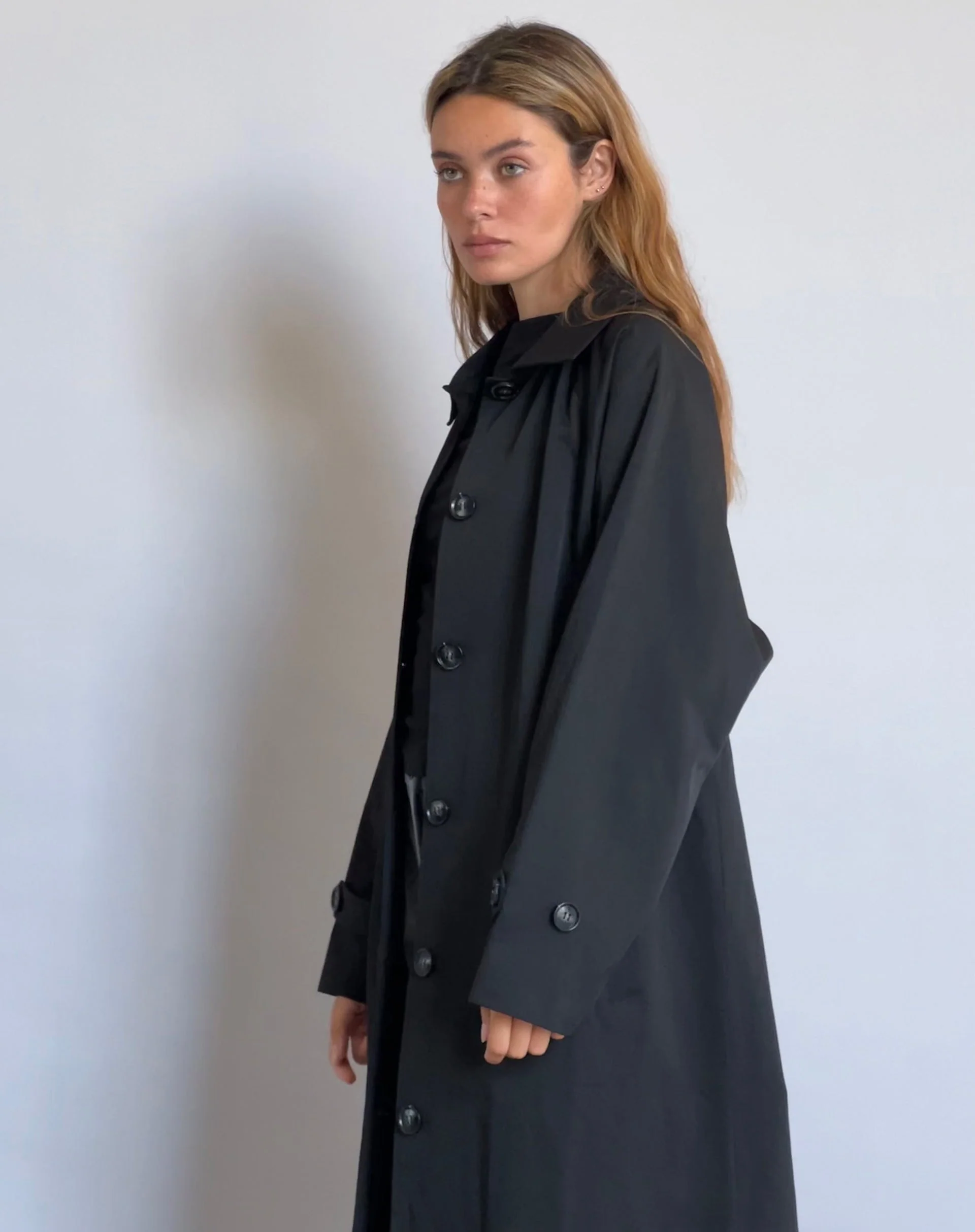 Assa Trench Coat in Black with Stripe Lining - Image 5
