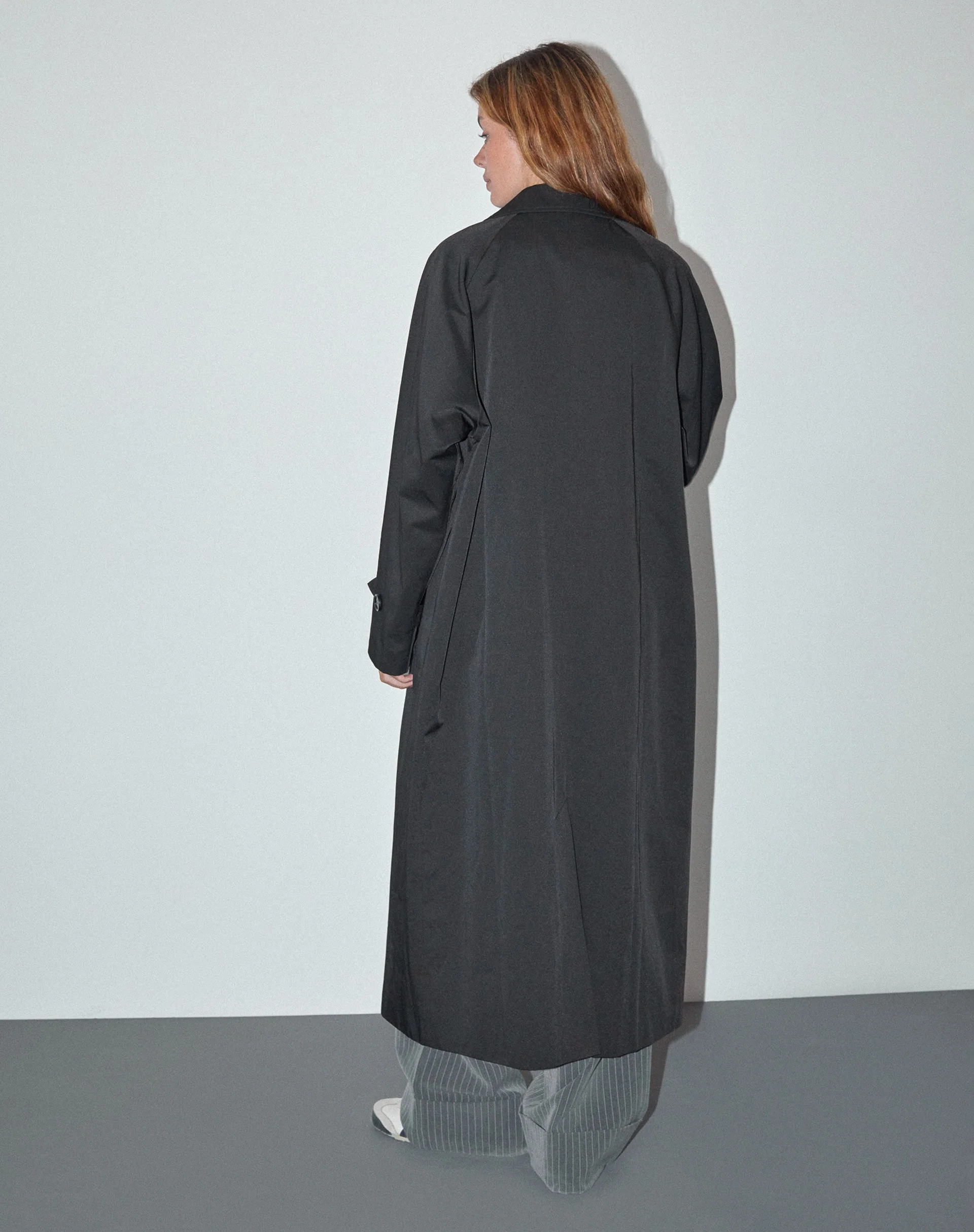 Assa Trench Coat in Black with Stripe Lining - Image 6
