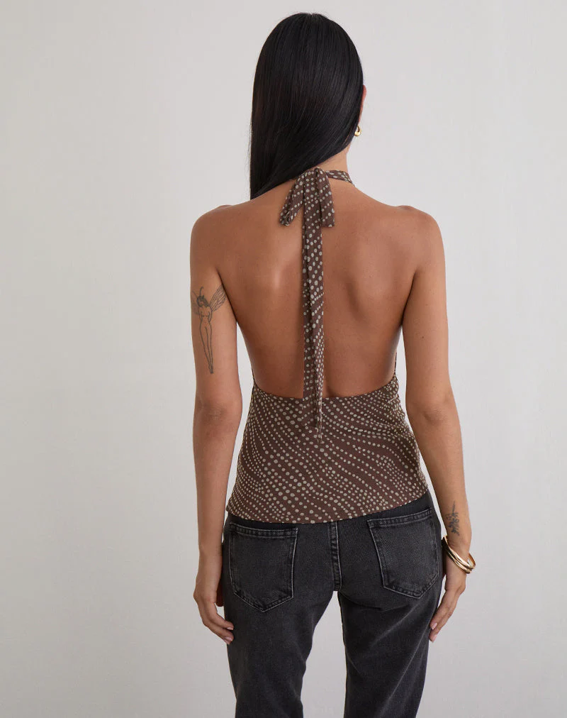 Badilah Top in Abstract Polka Flock Brown - Image 5