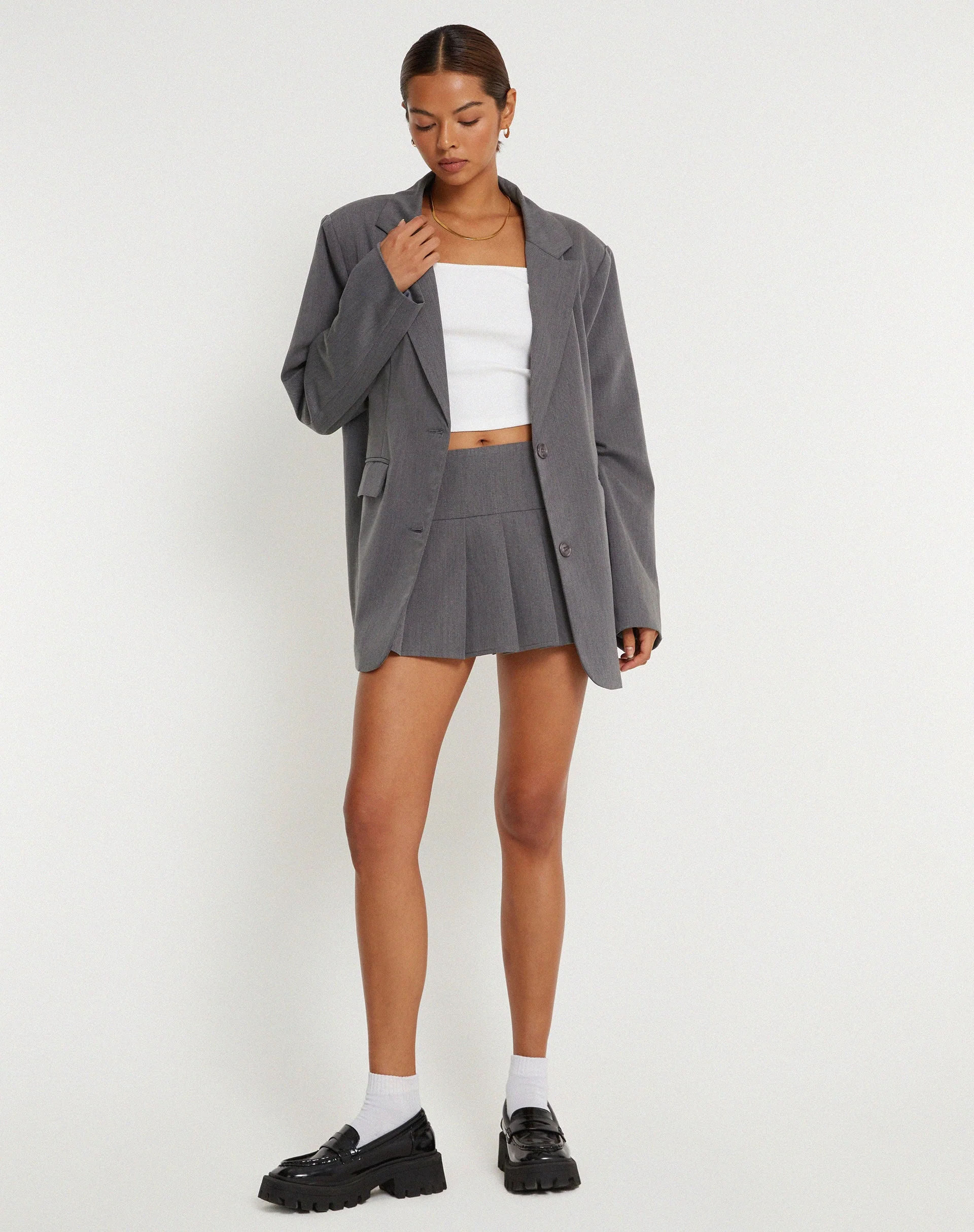 Casini Pleated Micro Skirt in Charcoal - Image 6