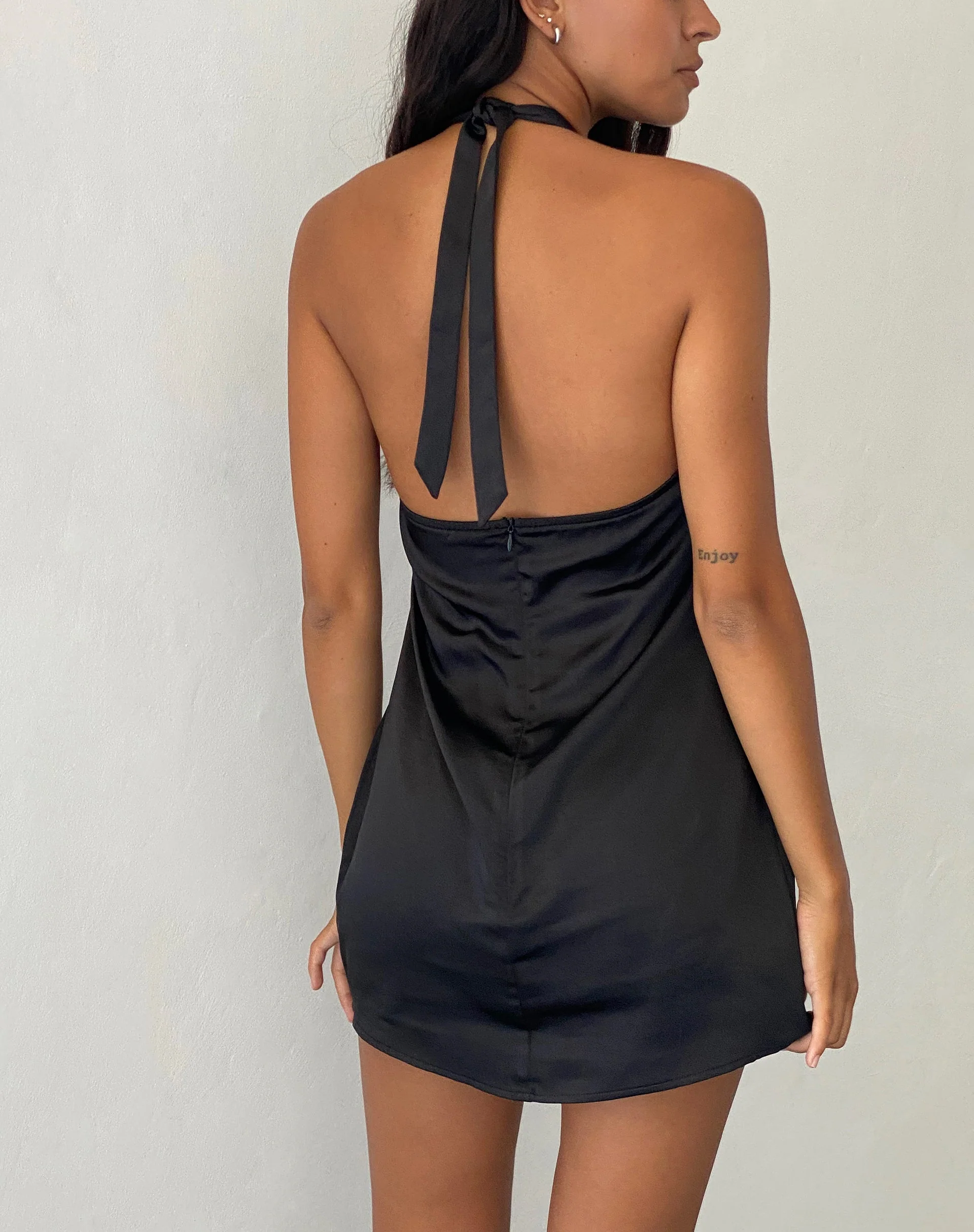 Coda Slip Dress in Satin Black - Image 4