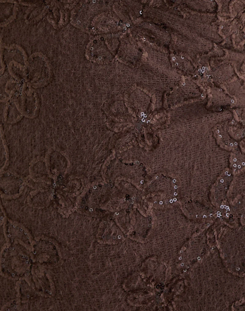 Codami Halterneck Mini Dress in Sequin Knit Dark Brown - Image 7