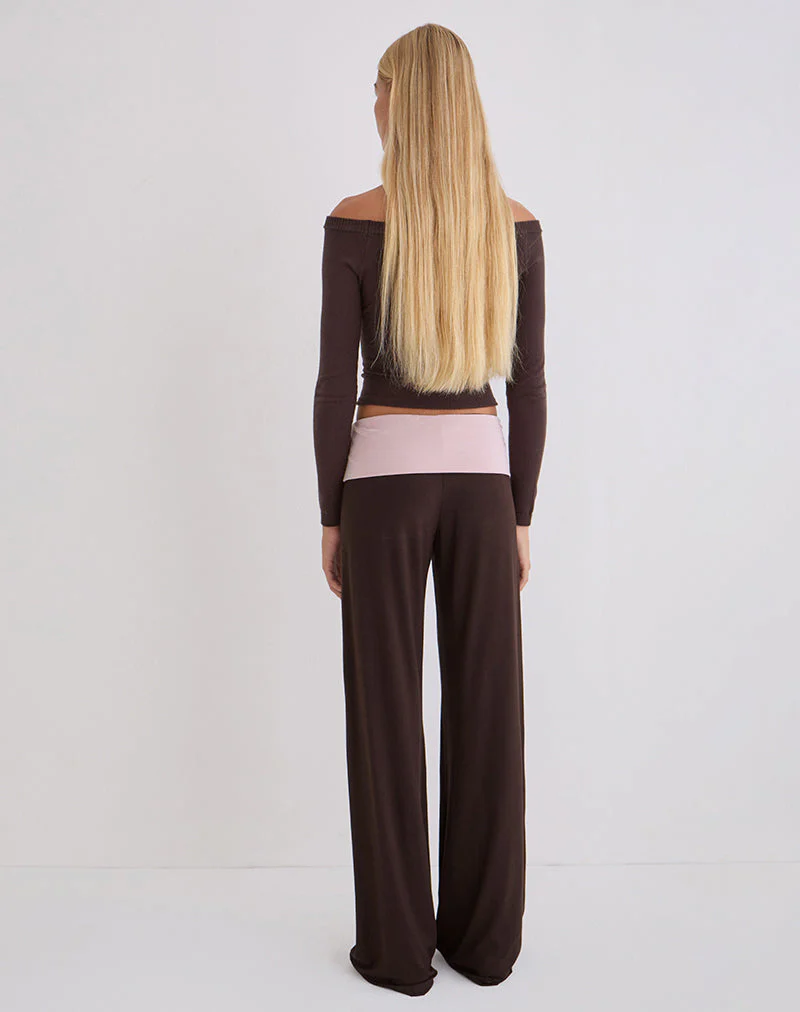 Coreta Foldover Trouser in Bitter Chocolate and Light Lilac - Image 3