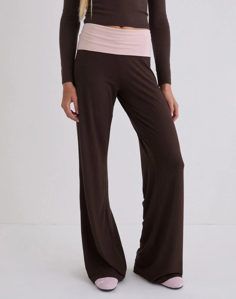 Coreta Foldover Trouser in Bitter Chocolate and Light Lilac - Image 4