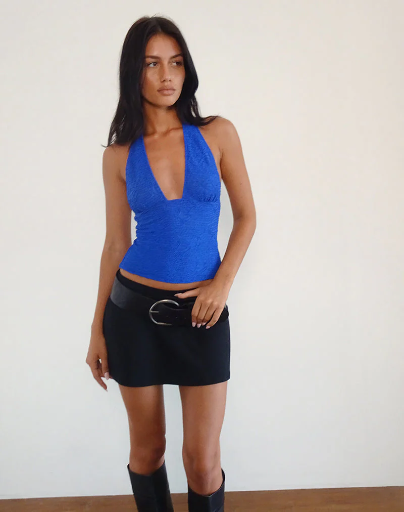 Cosimo Halterneck Top in Textured Mesh Blue - Image 4