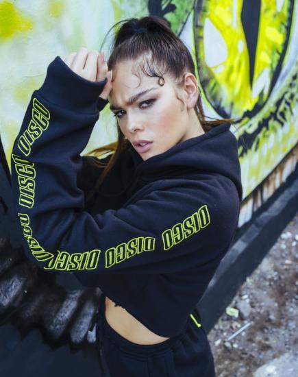 Cropped Black Hoodie in Disco Embro - Image 6