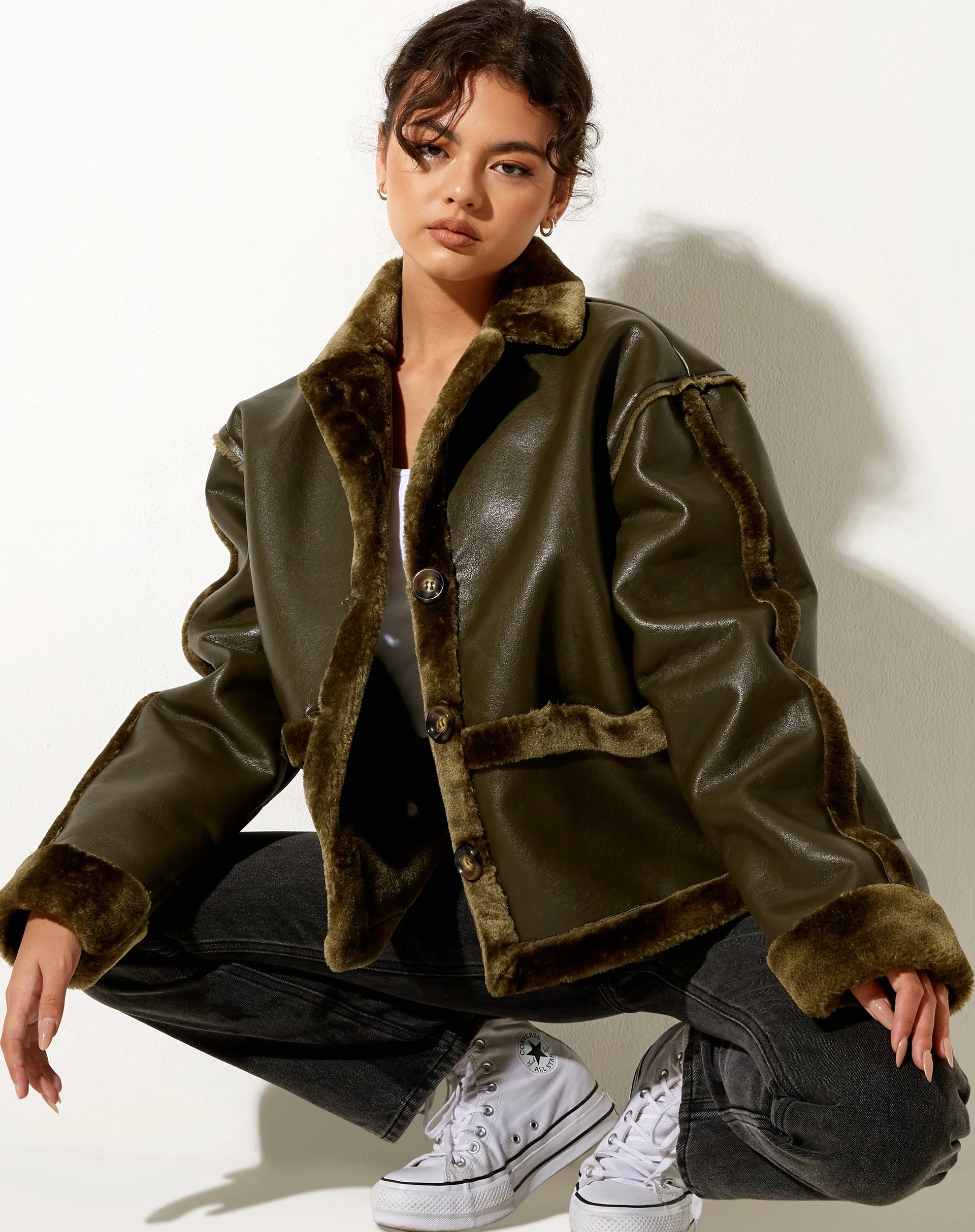 Dagna Jacket in PU Dark Olive - Image 3