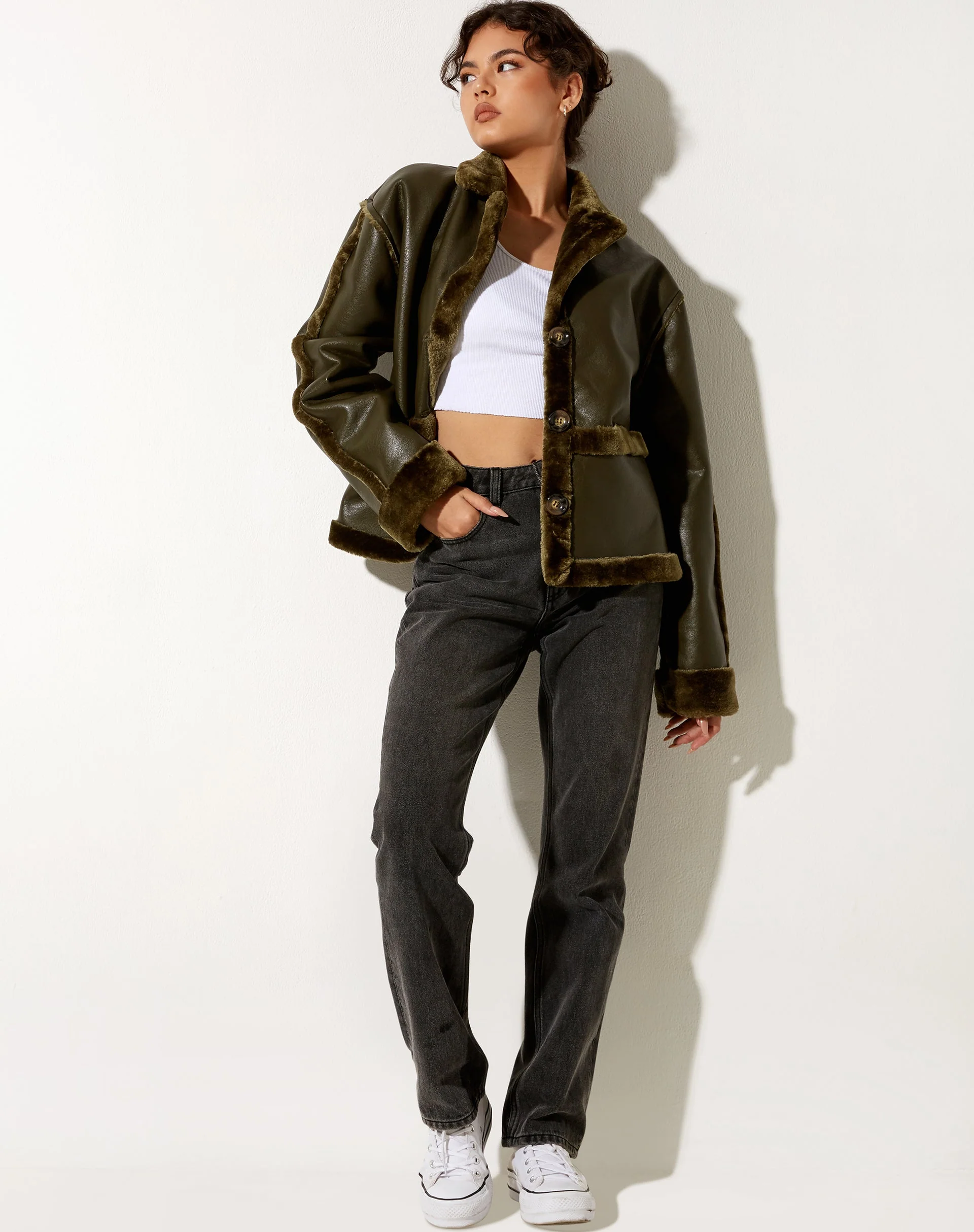 Dagna Jacket in PU Dark Olive - Image 5