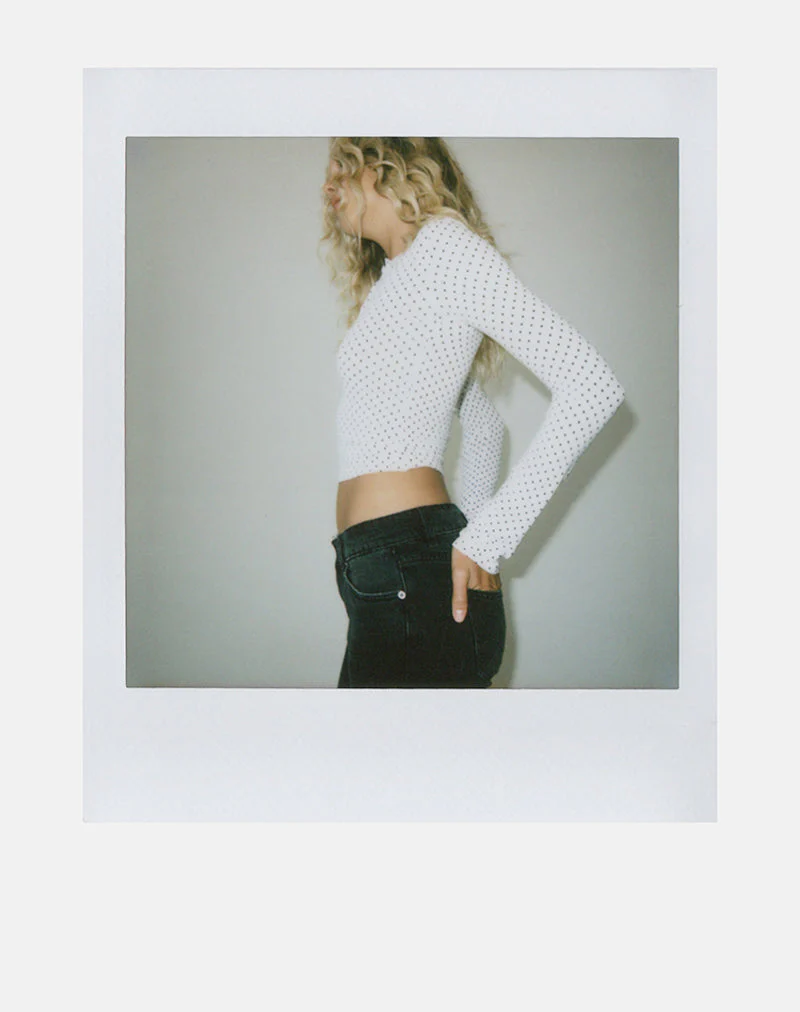 Delano Top in White with Micro Polka Black Print - Image 3