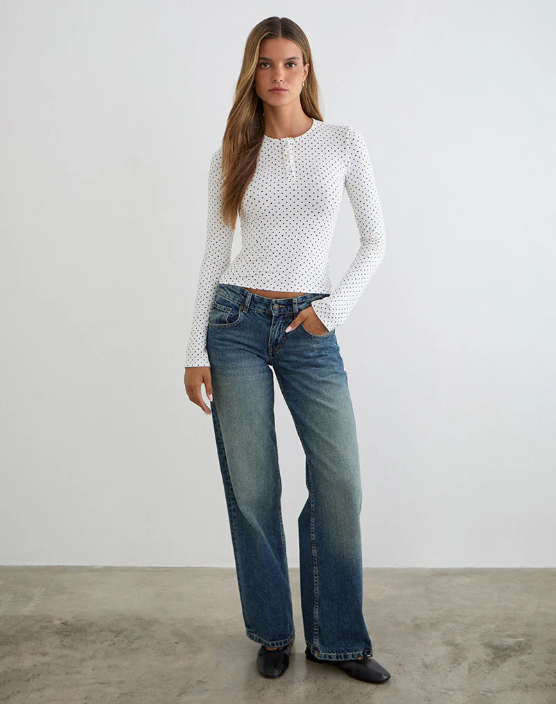 Delano Top in White with Micro Polka Black Print - Image 6