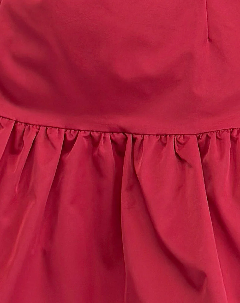 Denama Puffball Mini Dress in Deep Red - Image 6