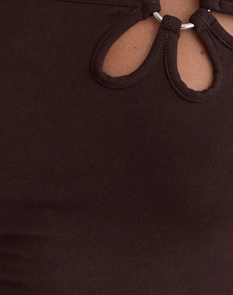 Donela Long Sleeve Top with Flower Ring in Bitter Chocolate - Image 7