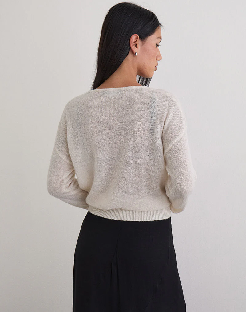 Dorina Long Sleeve Top in Knit Ecru - Image 5
