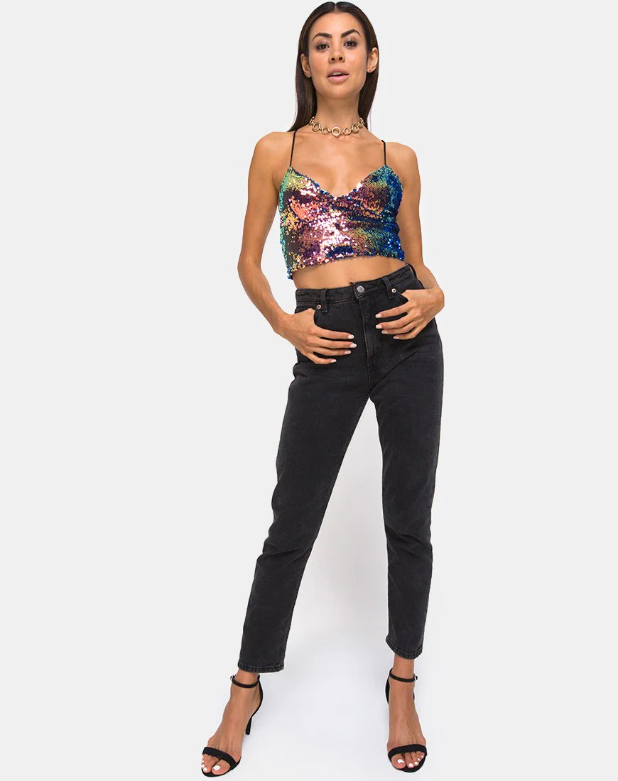 Dyrilla Cropped Bralet in Dragon Fruit Sequin - Image 4