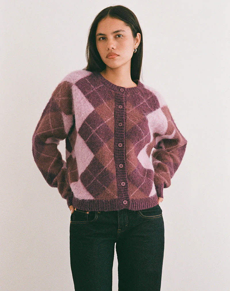 Eliana Cardigan in Knit Argyle Pink - Image 5