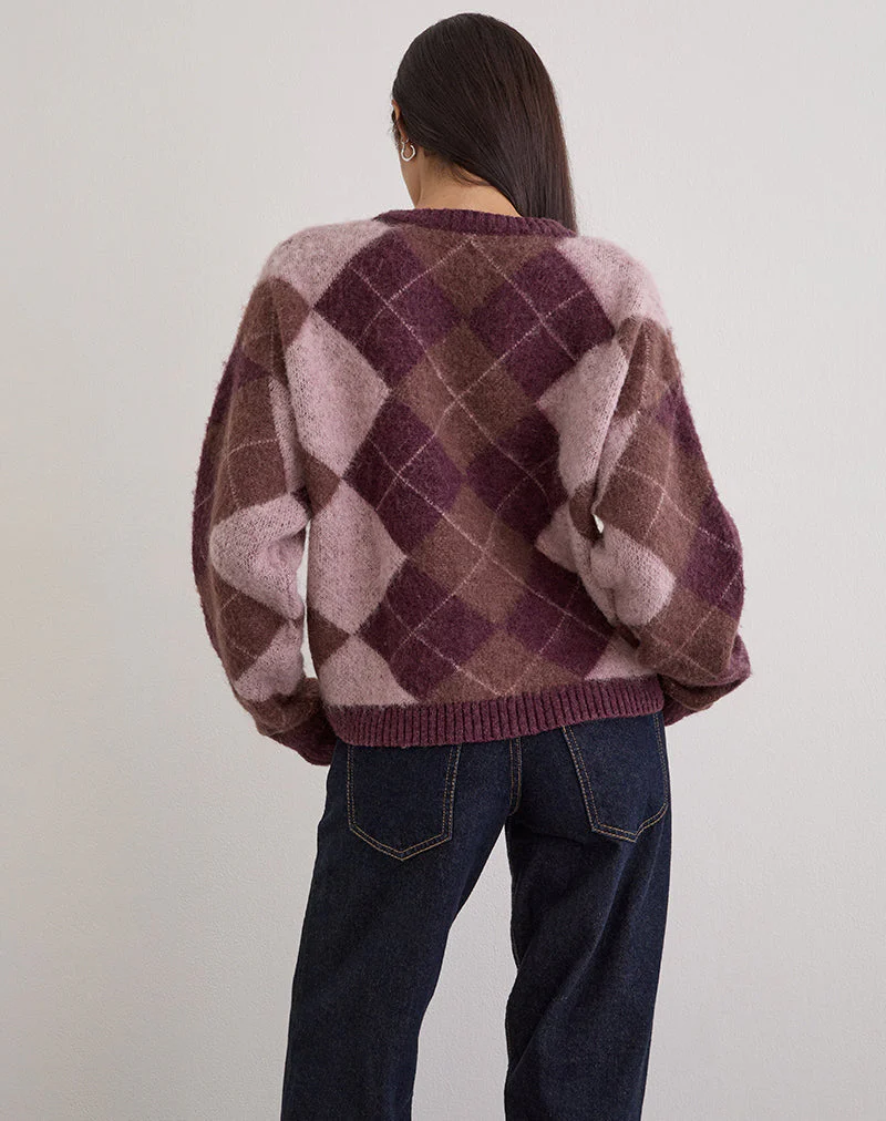 Eliana Cardigan in Knit Argyle Pink - Image 6