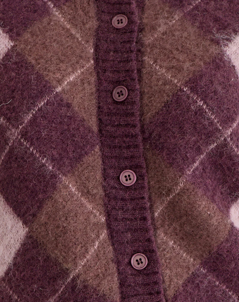 Eliana Cardigan in Knit Argyle Pink - Image 7