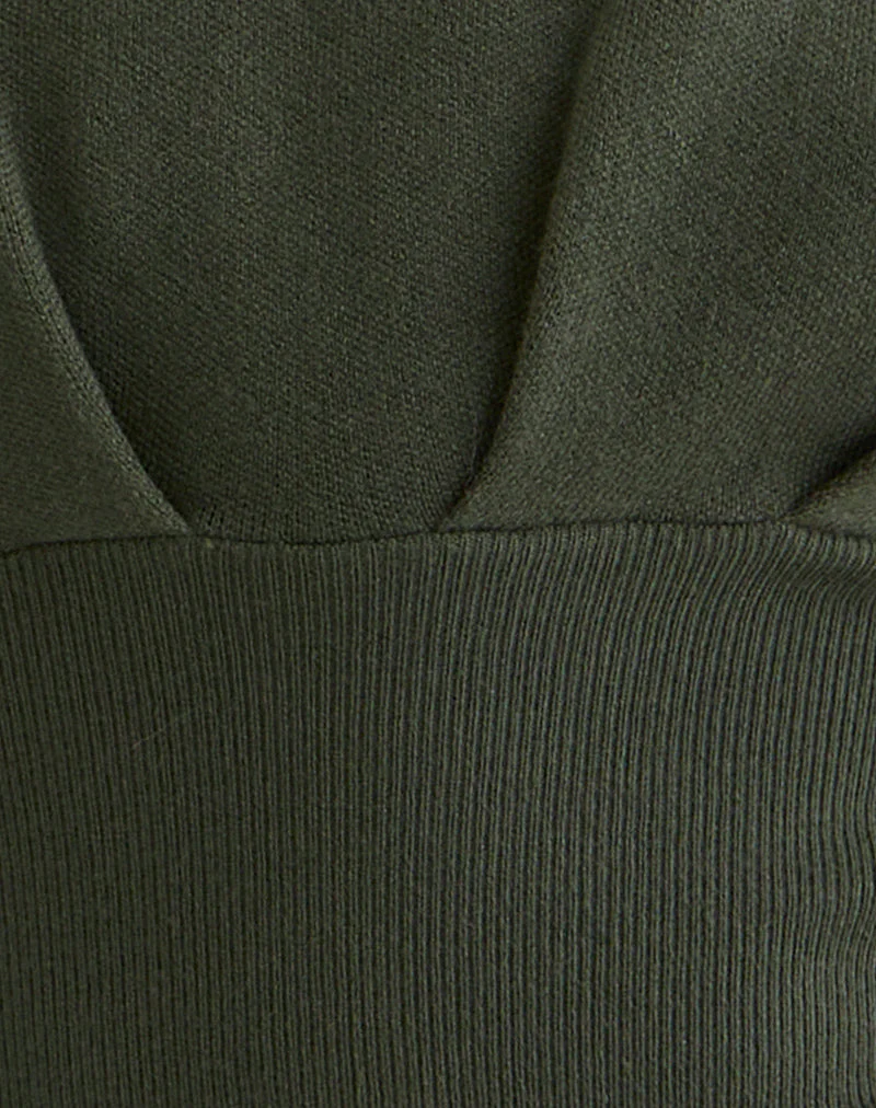 Elin Top in Knit Khaki with Pearl Buttons - Image 6
