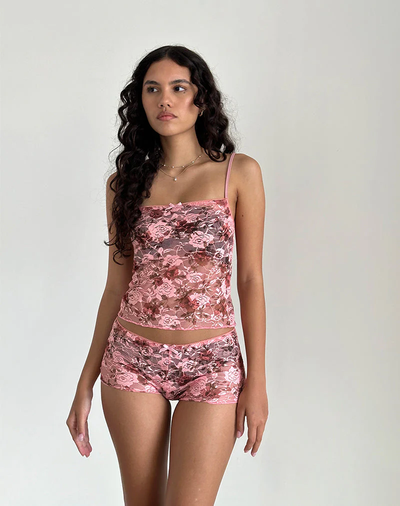 Erna Micro Shorts in Pink Lace Floral Bloom - Image 6