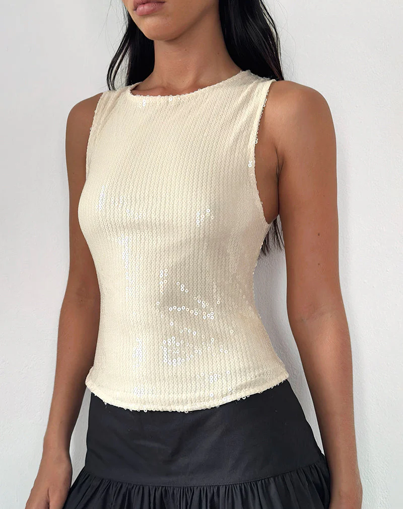 Hala Top in Nude Clear Tinted Sequin - Image 5
