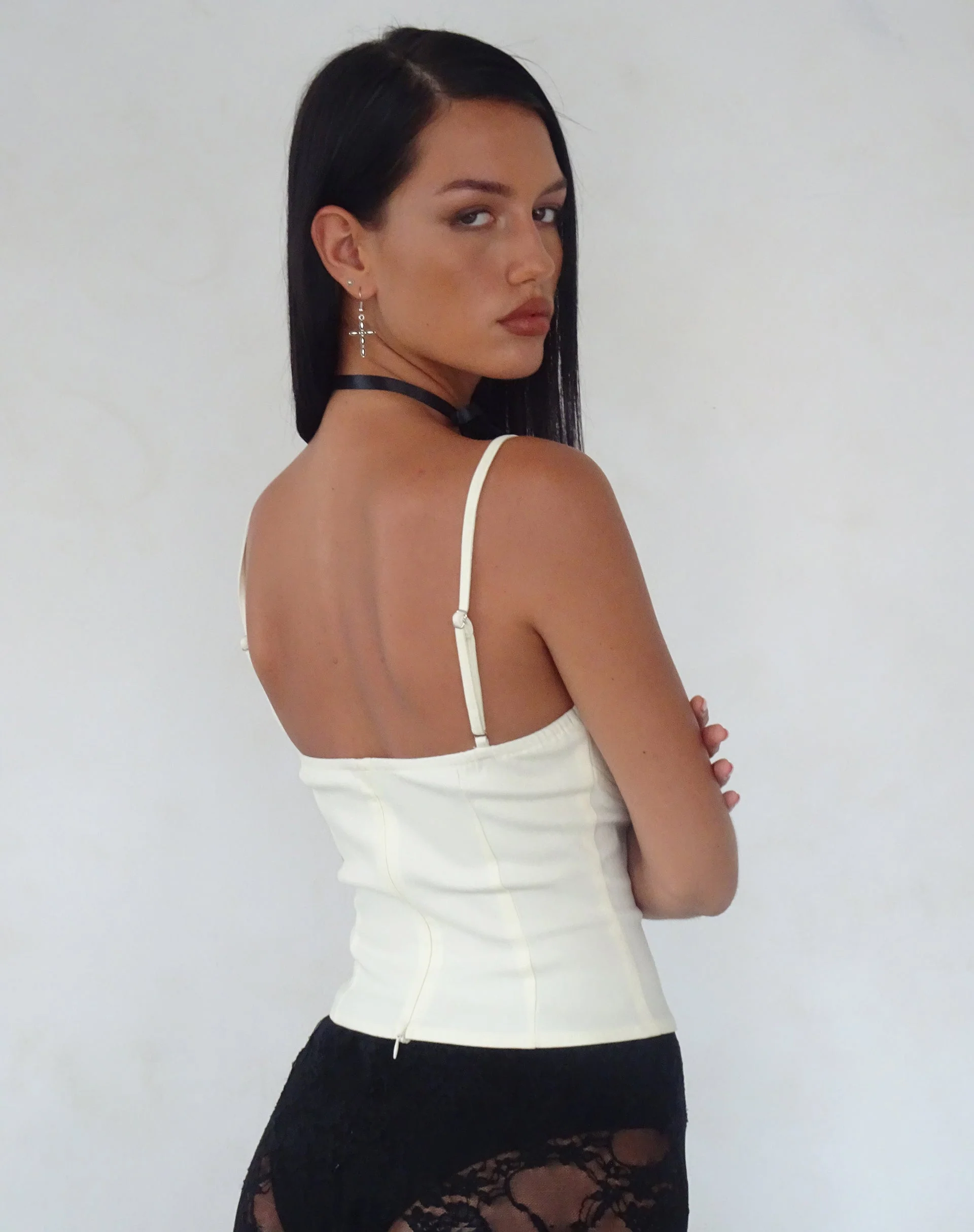 Indus Cami Top in Cream with Rosette Feature - Image 5
