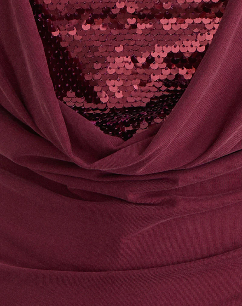 Janice Top in Sequin Jersey Burgundy - Image 6