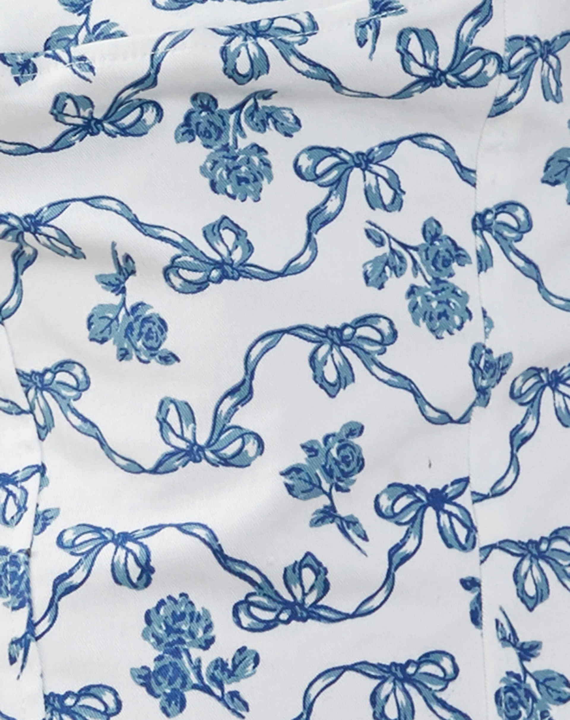 Jatmi Corset Top in White and Blue Ribbon Print - Image 8