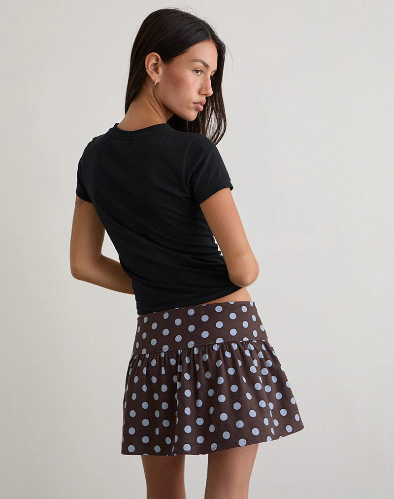Jolea Pleated Mini Skirt in Mono Polka Brown - Image 5