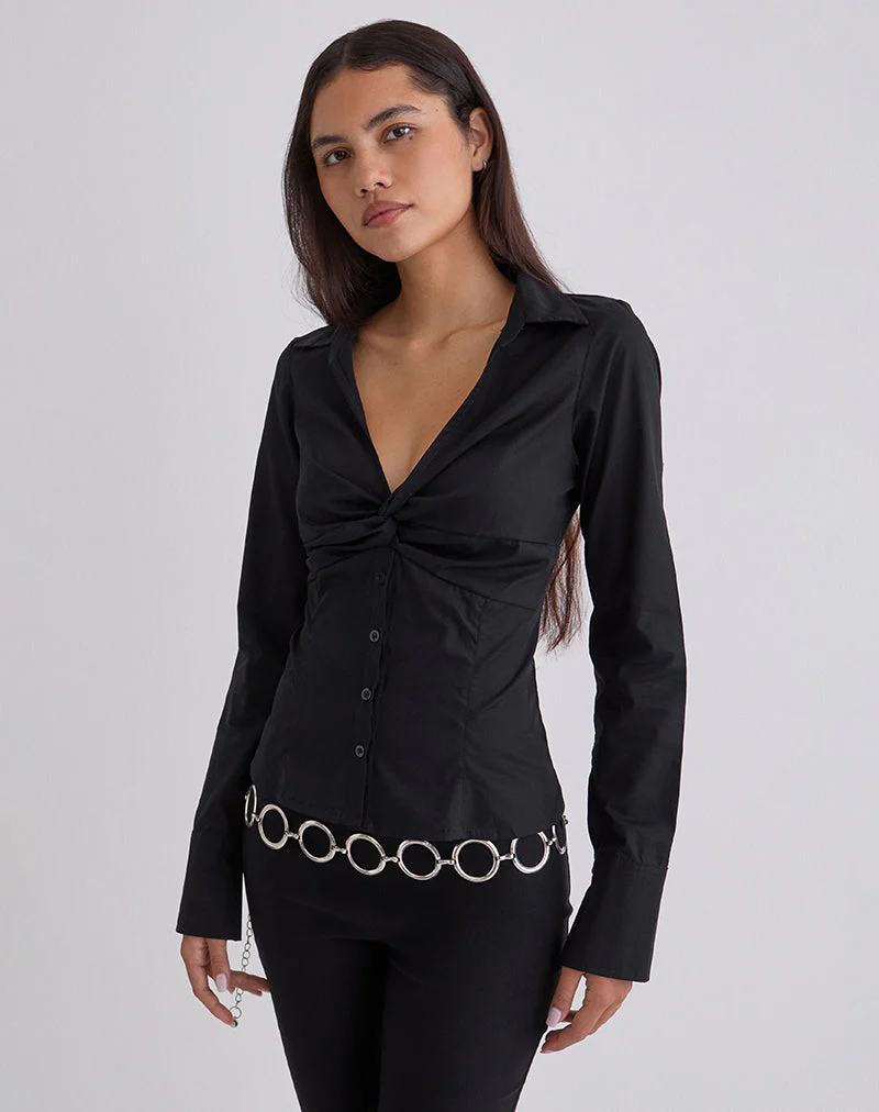 Karis Shirt in Poplin Black - Image 3