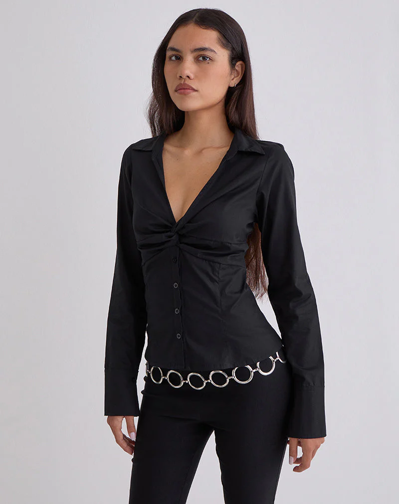 Karis Shirt in Poplin Black - Image 4