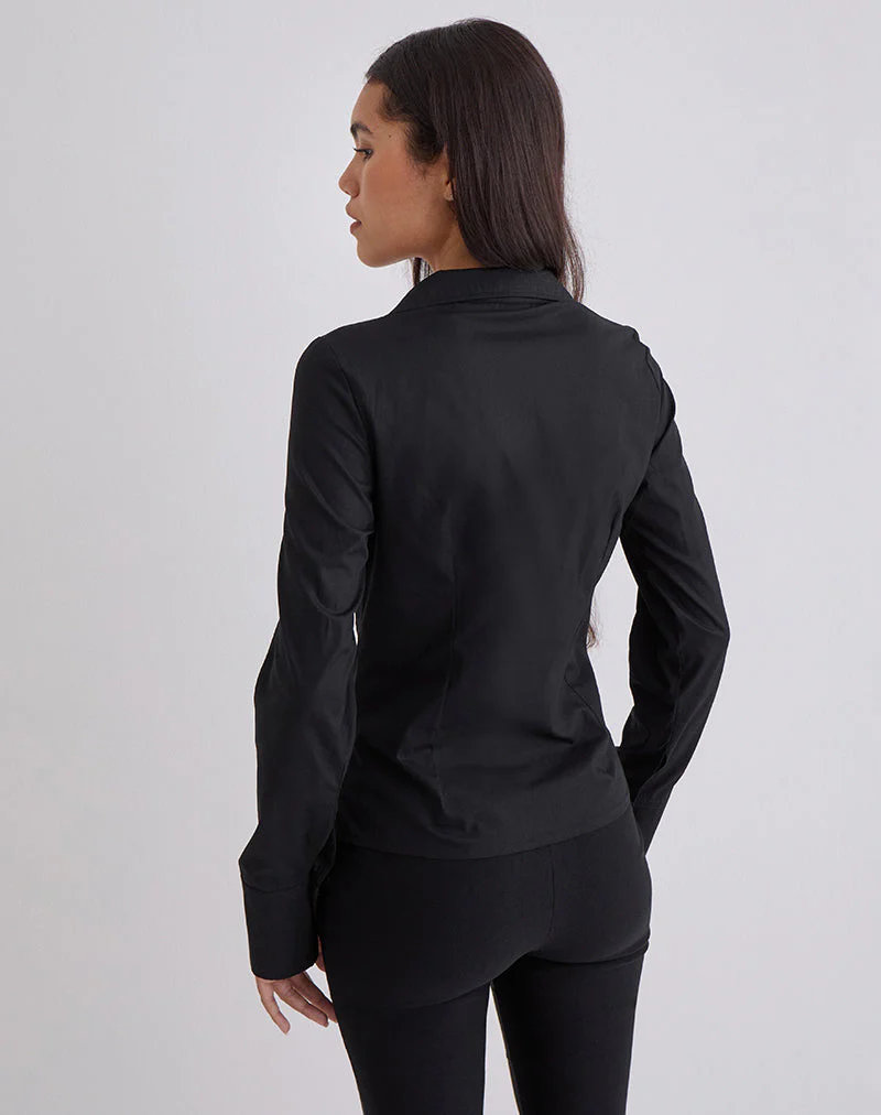 Karis Shirt in Poplin Black - Image 5