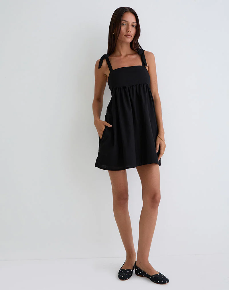 Kayla Square Neck Mini Dress in Linen Black - Image 5