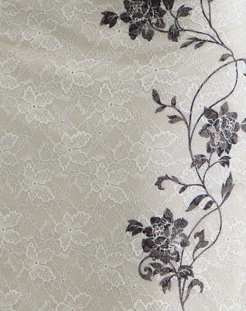 Laykha Midi Skirt in Ivory Lace with Black Vine Print - Image 6