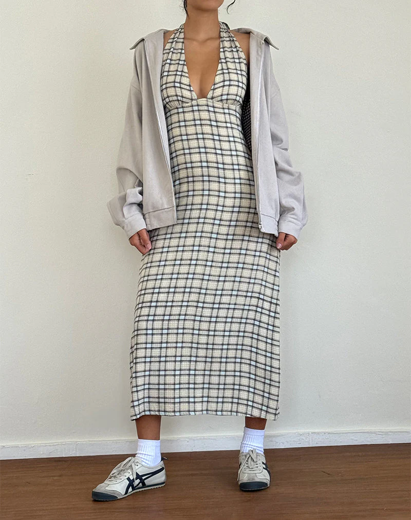 Lenata Halterneck Midi Dress in Pastel Blue Tartan - Image 3