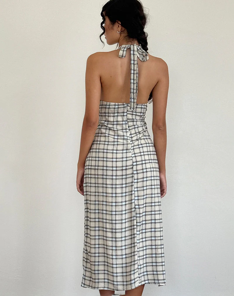 Lenata Halterneck Midi Dress in Pastel Blue Tartan - Image 4