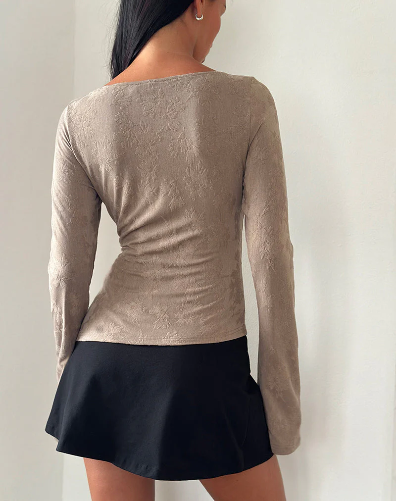 Lunica Long Sleeve Jersey Top in Jacquard Light Taupe - Image 3