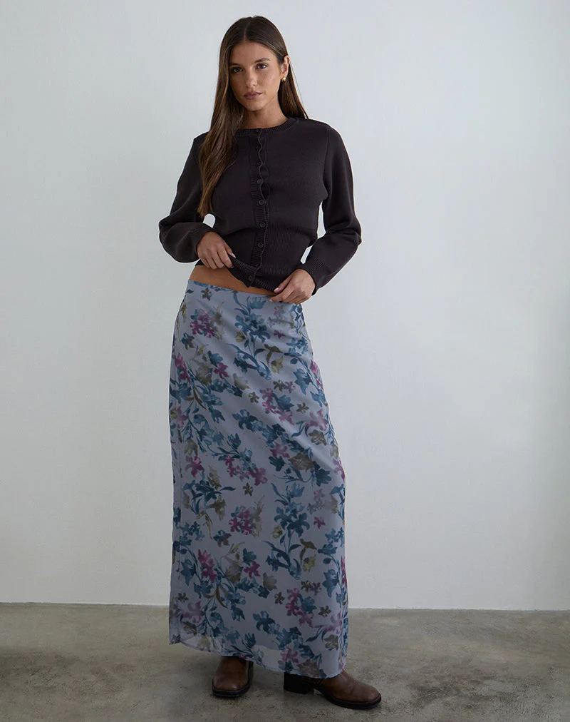 Lurina Maxi Skirt in Chiffon Shadow Lily Blue - Image 3