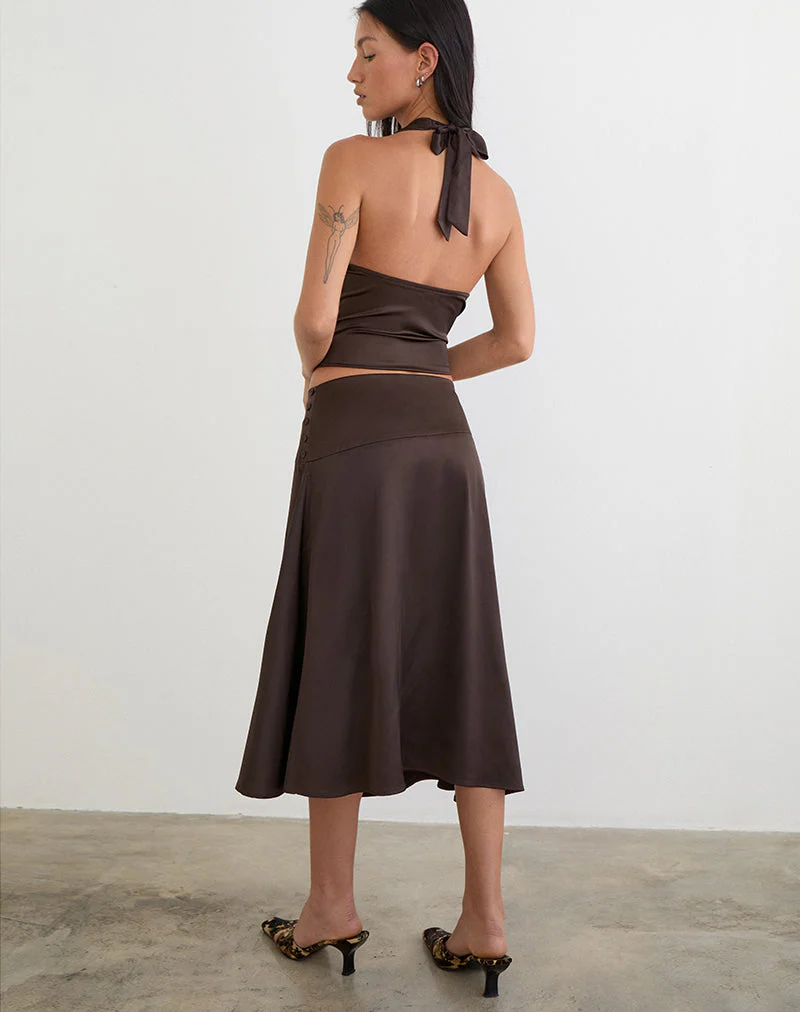 Manyala Midi Skirt in Satin Dark Brown - Image 6