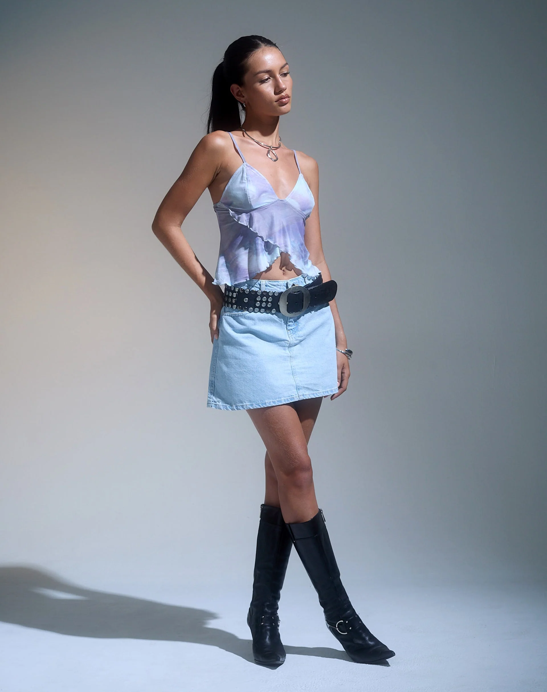 Mini A-Line Skirt in Denim Blue Bleach - Image 3