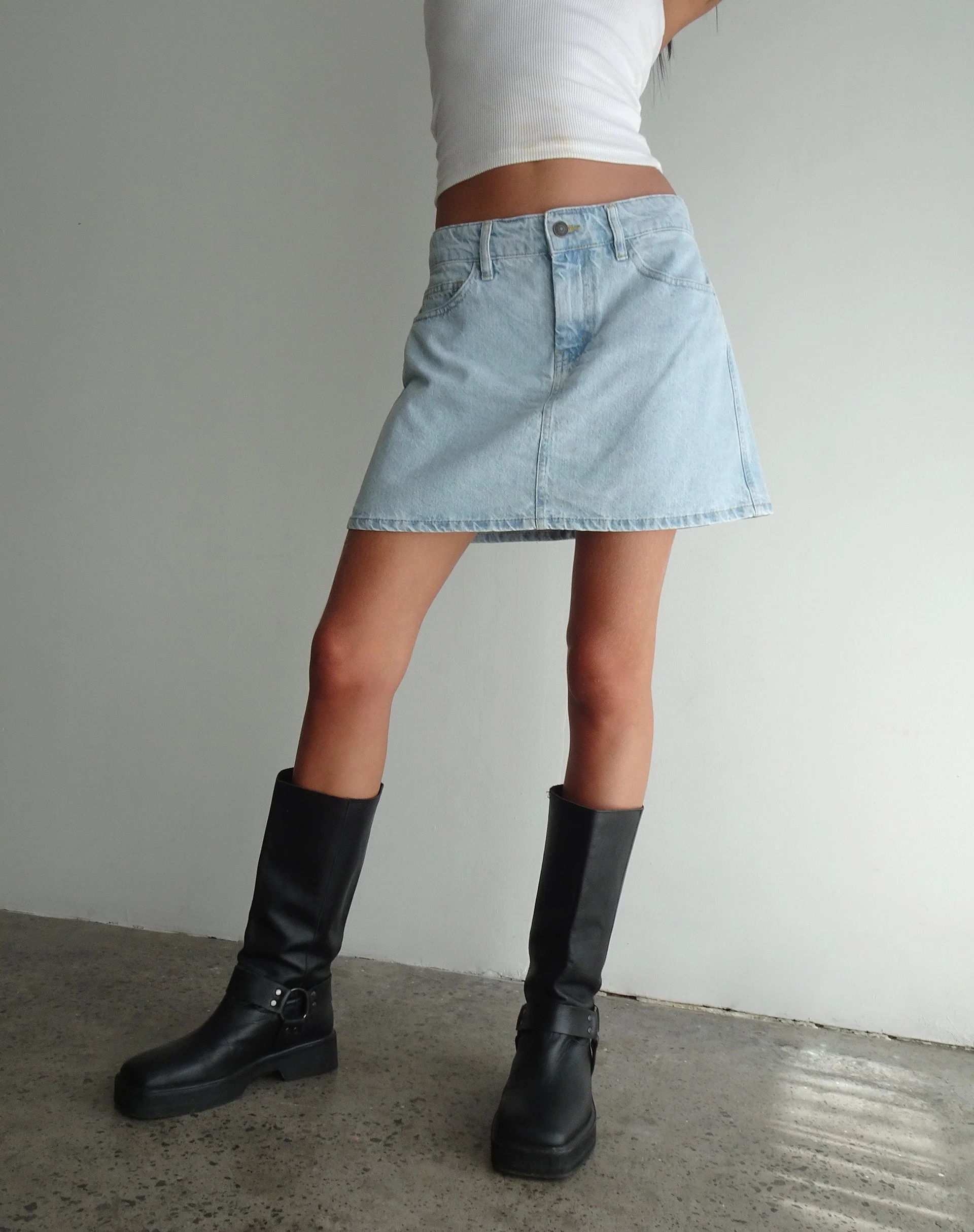 Mini A-Line Skirt in Denim Blue Bleach - Image 6