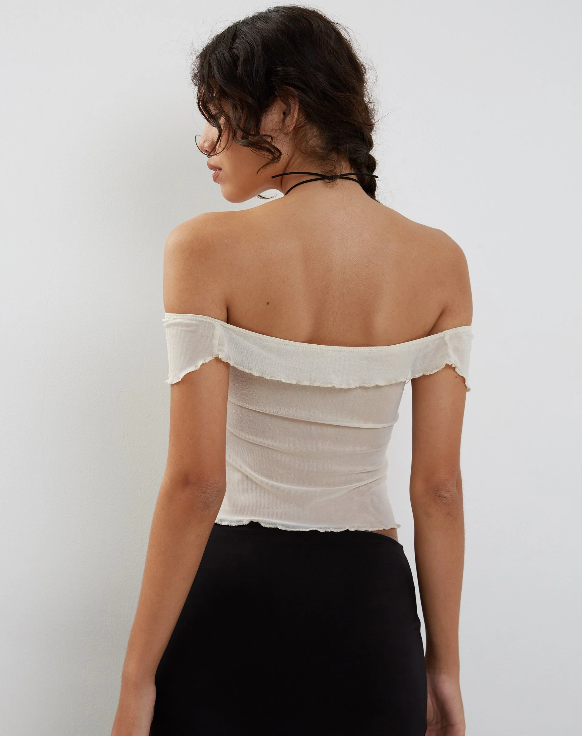 Nabil Bardot Top in Mesh Cream - Image 4