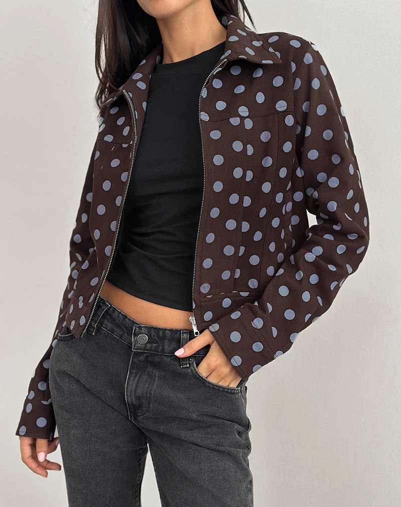 Quorra Jacket in Mono Polka Brown - Image 3