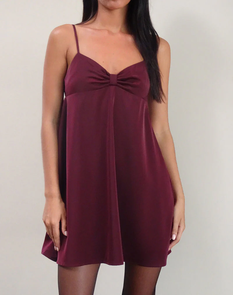 Rafaila Mini Slip Dress in Satin Burgundy - Image 5