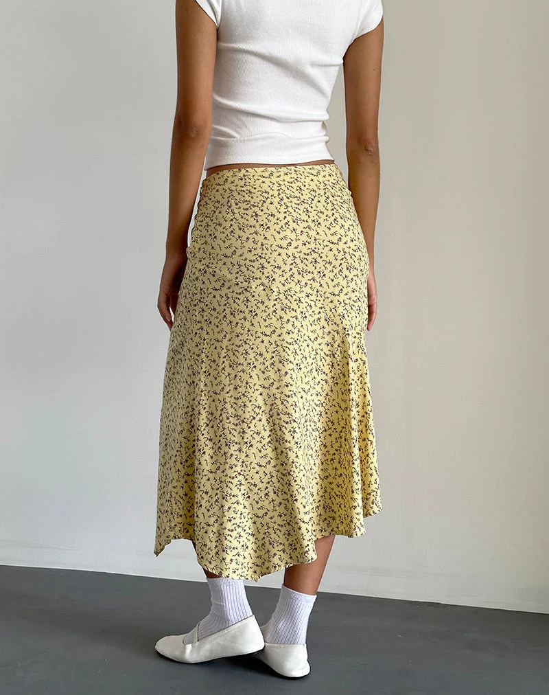 Rans Waterfall Hem Midi Skirt in Flowing Flower Yellow - Image 4