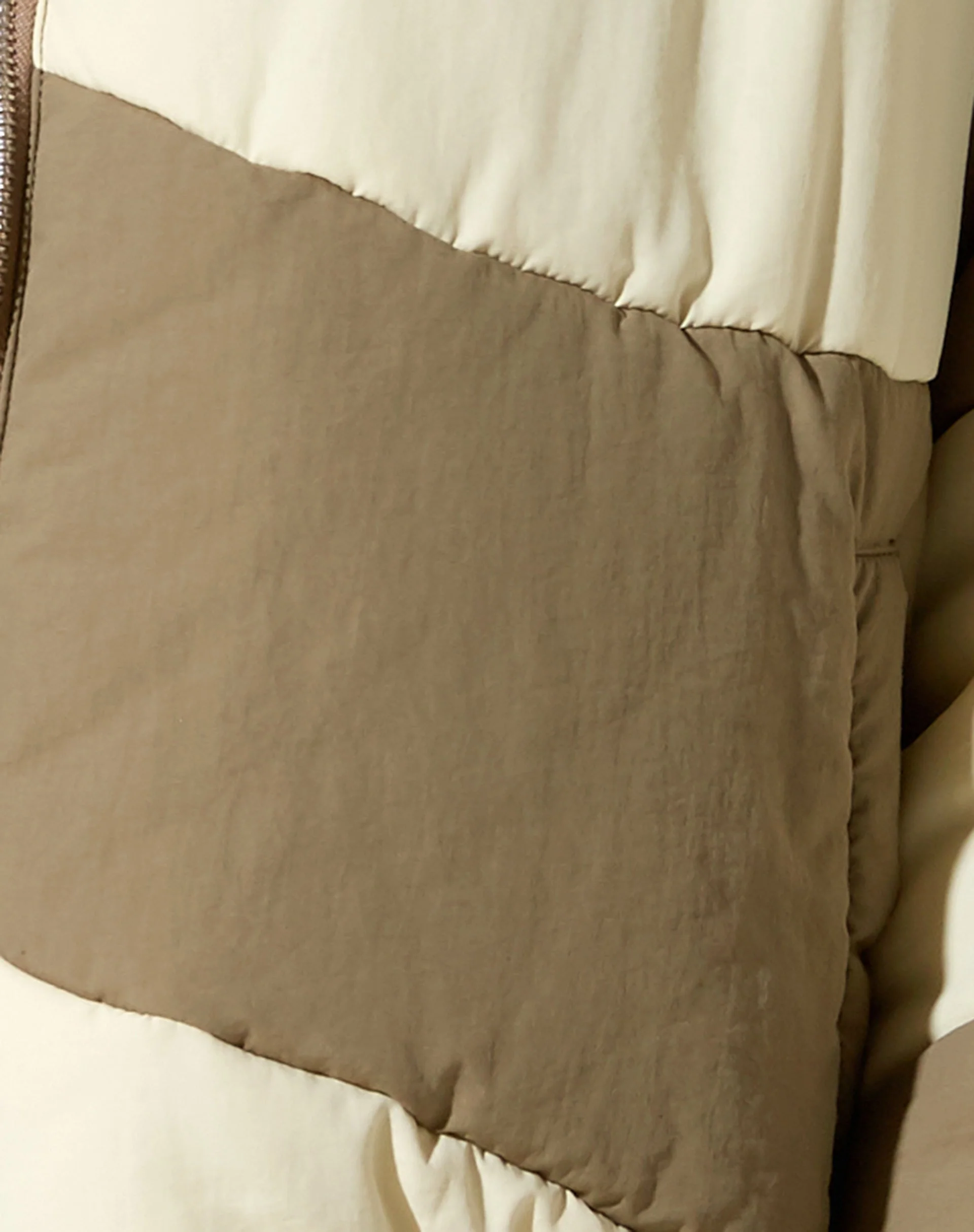 Renee Puffa Jacket in Panelled Cream and Taupe - Image 7