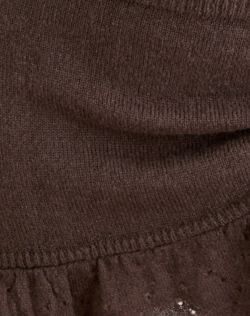 Rimona Mini Skirt in Knit Brown with Frill Hem - Image 6