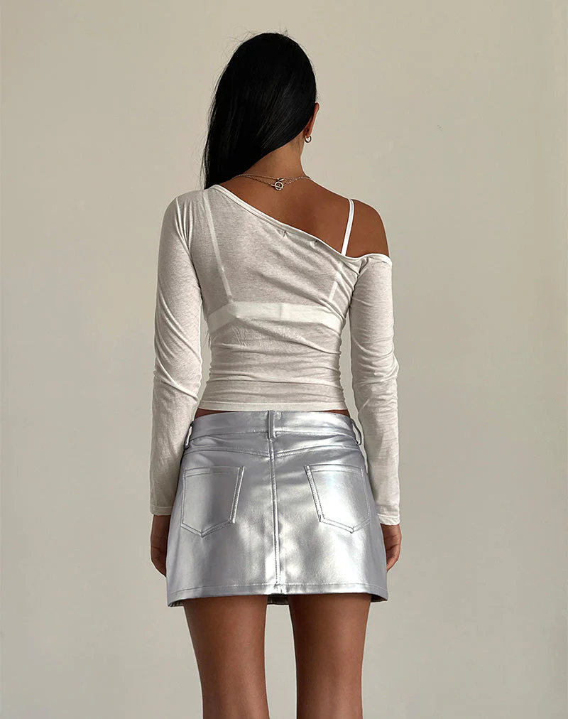 Rwila Skirt in Metallic PU Silver - Image 3