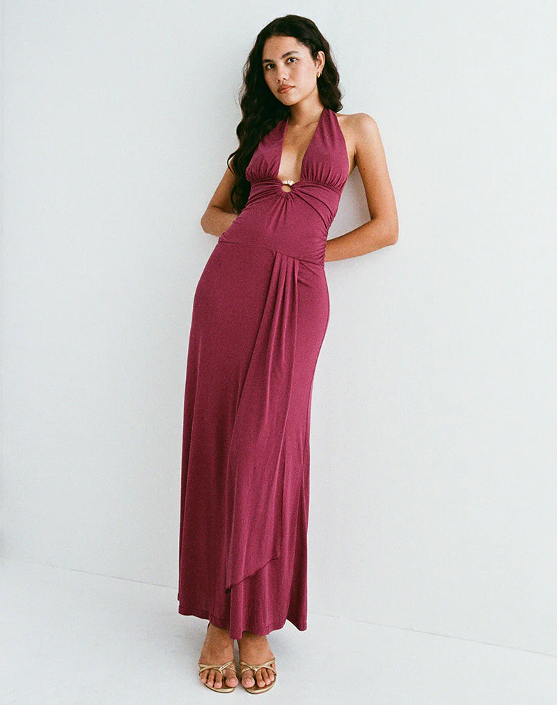 Ryoko Maxi Dress in Cupro Burgundy - Image 4