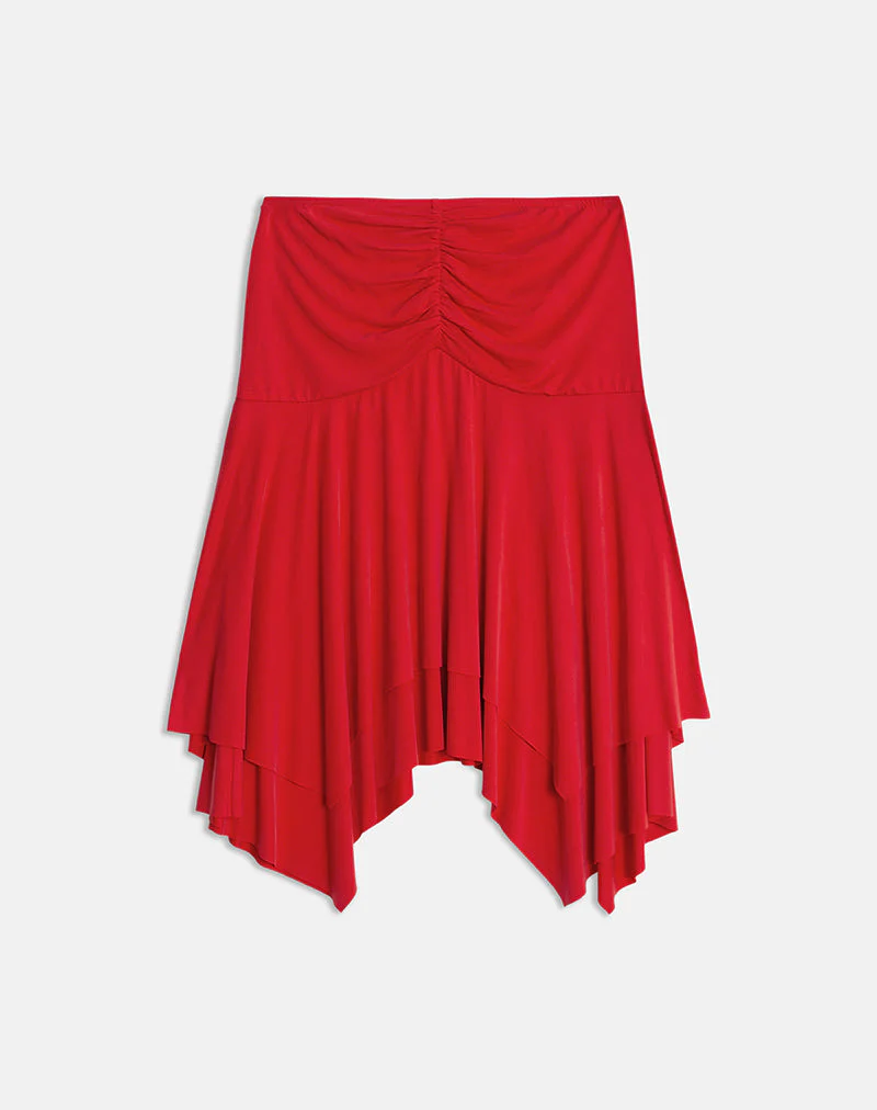 Samaria Gathered Midi Skirt in Cupro Red - Image 5
